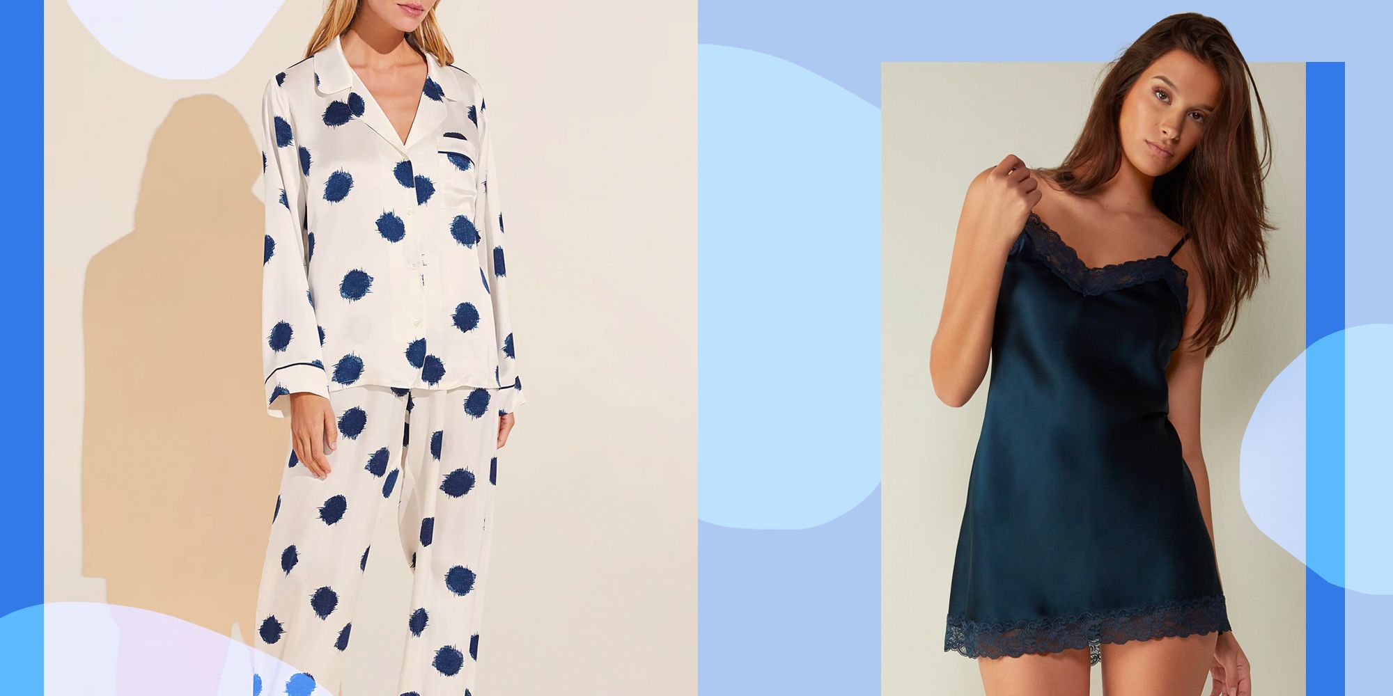 Women's Sleepwear Cute Short Polka Dot Lace-Trim Pajama Set PJs Nightgown