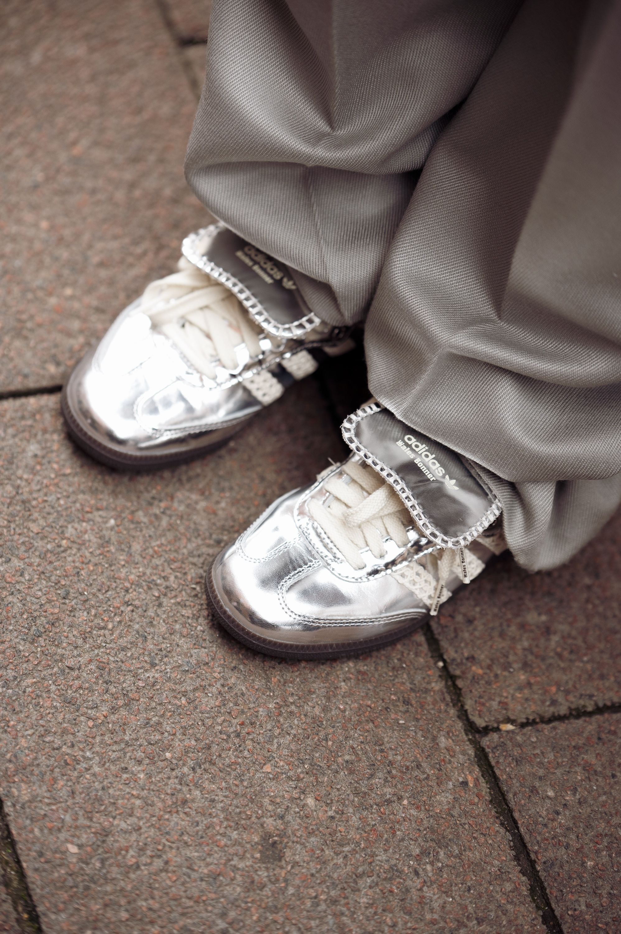 Silver fashion and white trainers