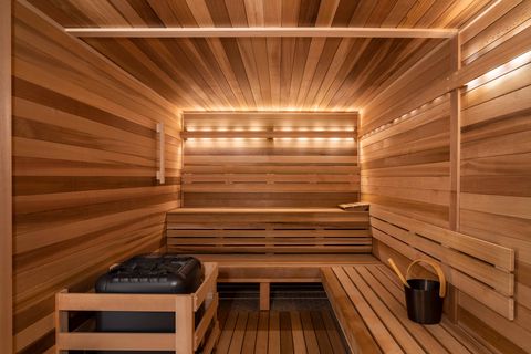 a timber lined sauna room