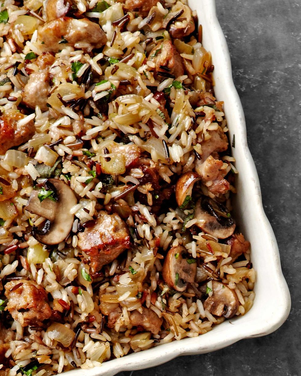 wild rice and basmati dressing with sausage and sage