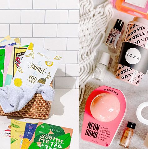 best subscription boxes for teens, left image of face masks in a small basket, right image of products for teens and tweens