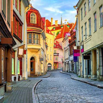 narrow street in the old town of tallinn, estonia