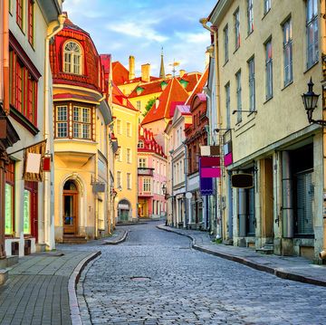 narrow street in the old town of tallinn, estonia