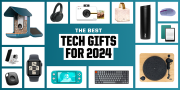 collage of various tech gift items for 2024