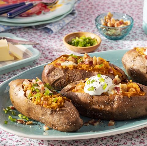 baked sweet potatoes with sour cream and bacon
