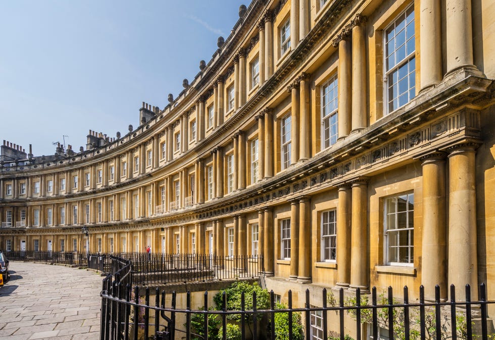 united kingdom, somerset, bath, the georgian architecture of the circus, a circular space sourounded by large townhouses with classical facade