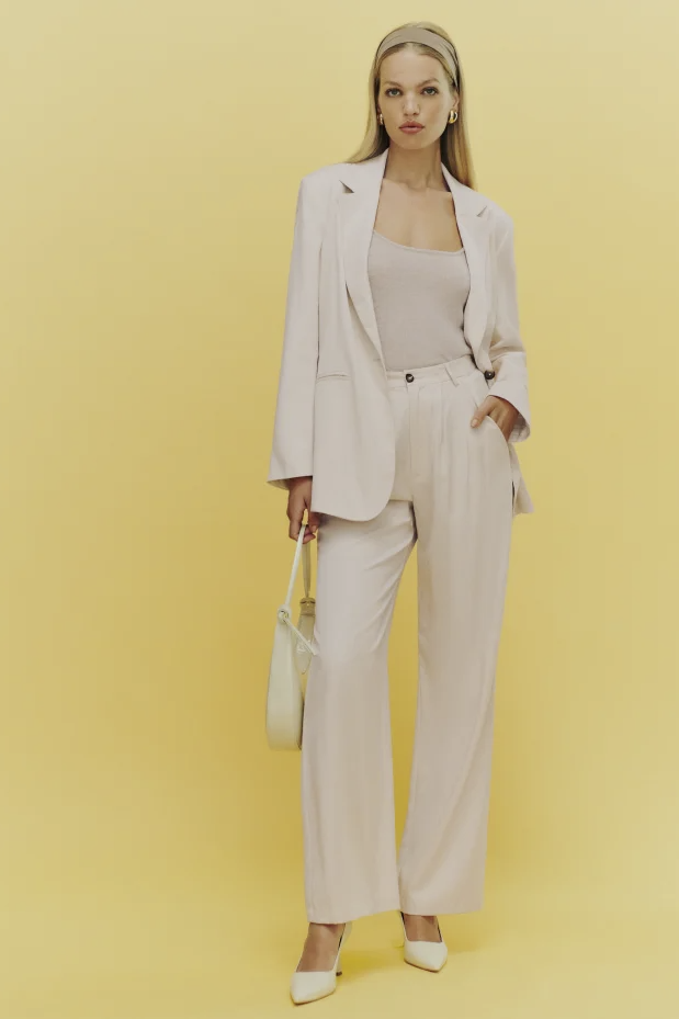 2023 Elegant Women Blazer Sets Buttons White Wide Leg Pant Suits