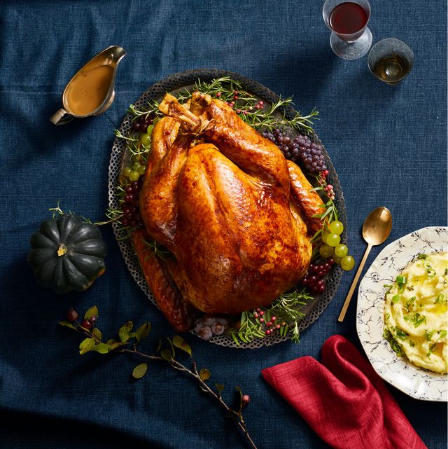 roasted thanksgiving turkey on a serving platter