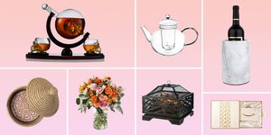 unique weddings gifts including a skull decanter, flower subscriptions, amazon gift cards, fire places, terracotta bread warming serving dish, and more