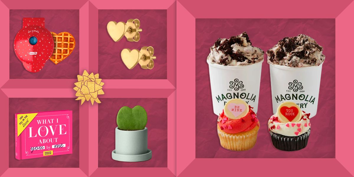 best valentines day gifts including heart earrings, heart mini waffle makers, hoya heart plants, what i love about you by me books, magnolia bakery samplers, and more