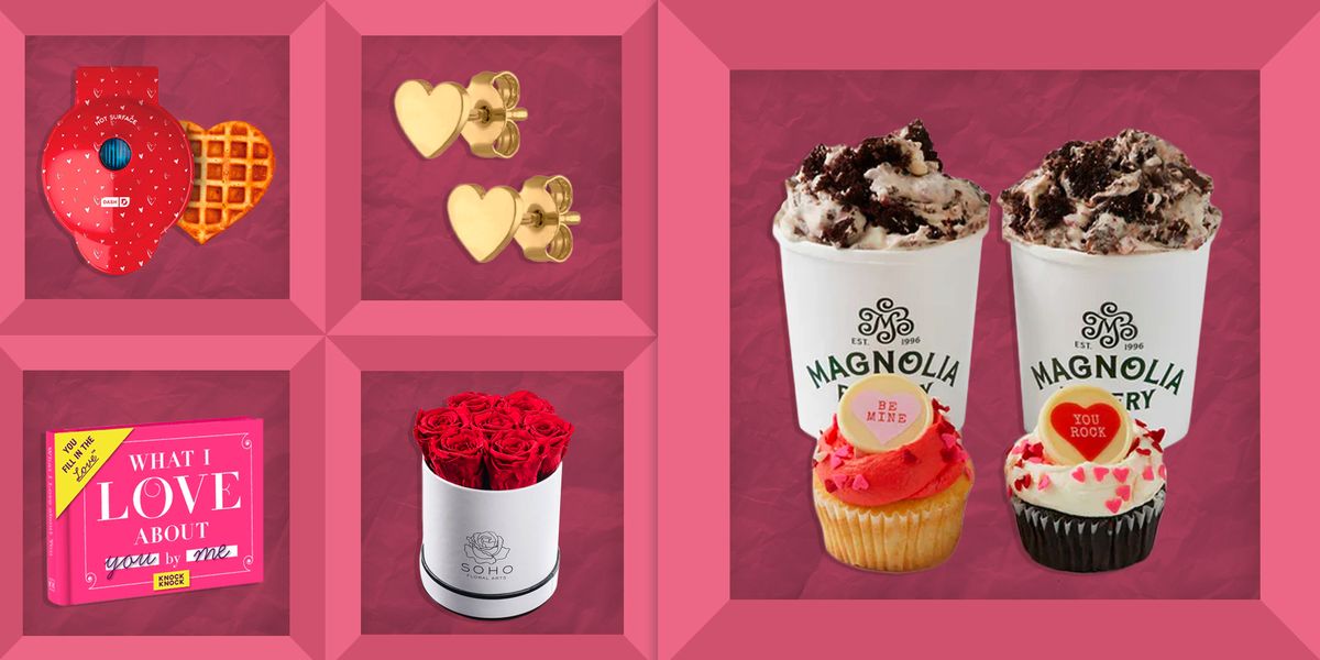 heart earrings, heart mini waffle makers, roses, what i love about you by me books, magnolia bakery samplers