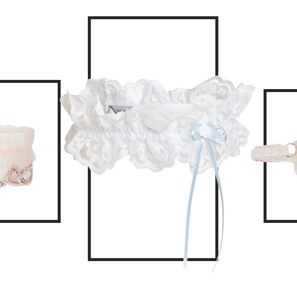 The most beautiful nude, champagne, gold wedding garters - Silk