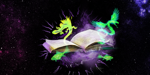 an open book with dragons around it