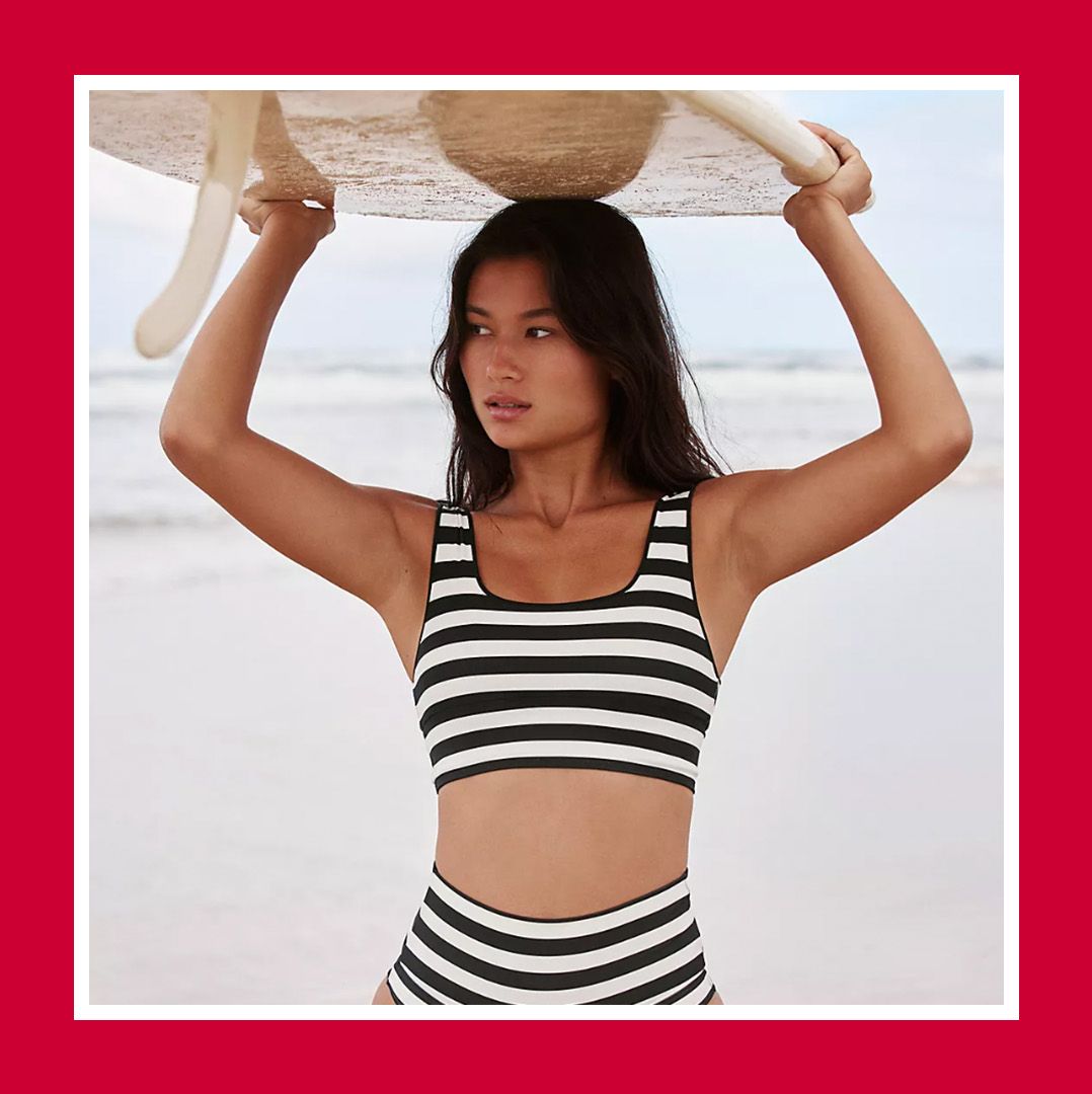 Buy Navy/White Stripe Padded Bandeau Top Printed Bikini from Next