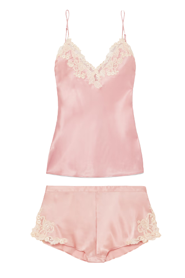 Maison embroidered lace-trimmed silk-satin chemise