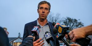Presidential candidate Beto O'Rourke talks to media about