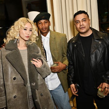 london, england february 19 l to r betty bachz, eric underwood and kay ganesh attend the perfect magazine and ami paris lfw party at dovetale at 1 hotel mayfair on february 19, 2024 in london, england photo by dave benett