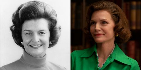 side by side of betty ford and michelle pfeiffer as betty ford in the first lady