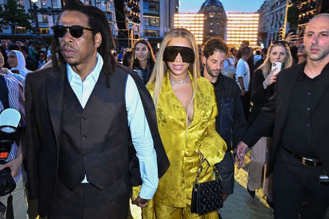 Beyoncé wears gold pyjama set to Pharrell's first Louis Vuitton show