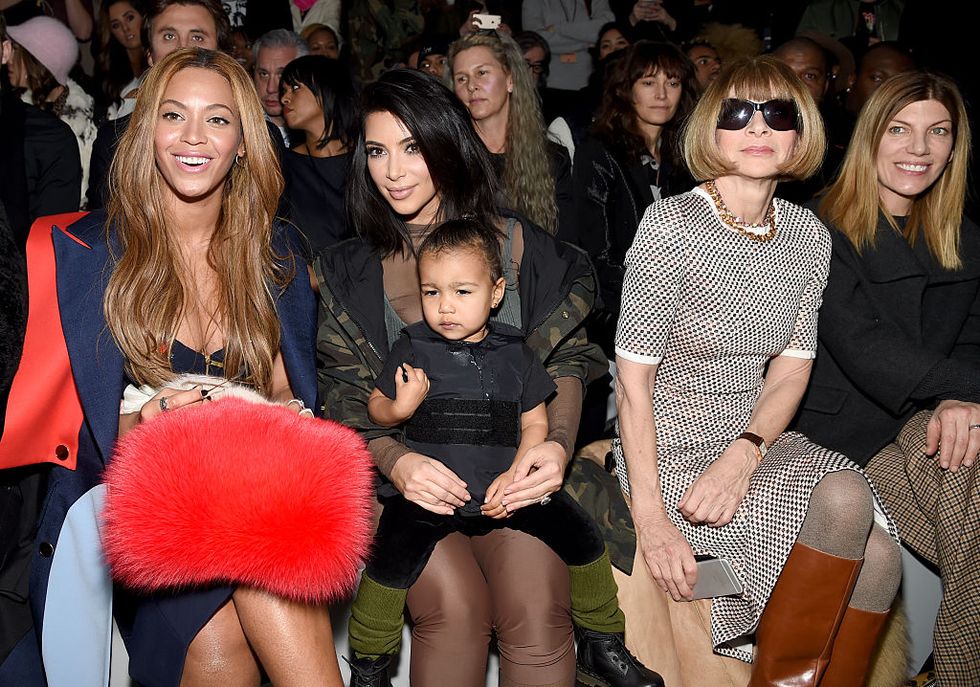 ​Beyonce, Kim Kardashian, North West and Anna Wintour at the Yeezy Season 1 show at New York Fashion Week