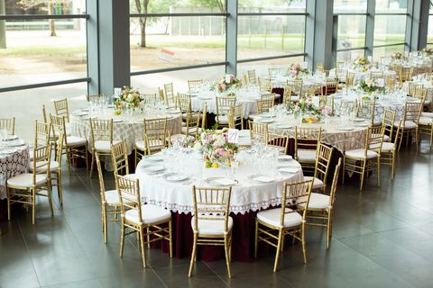 Wedding banquet, Chiavari chair, Chair, Rehearsal dinner, Function hall, Table, Furniture, Tablecloth, Restaurant, Wedding reception, 