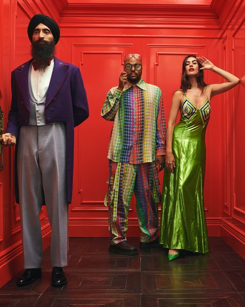 waris ahluwalia with christopher john rogers and his muse, bruna in bergdorf goodman's holiday campaign