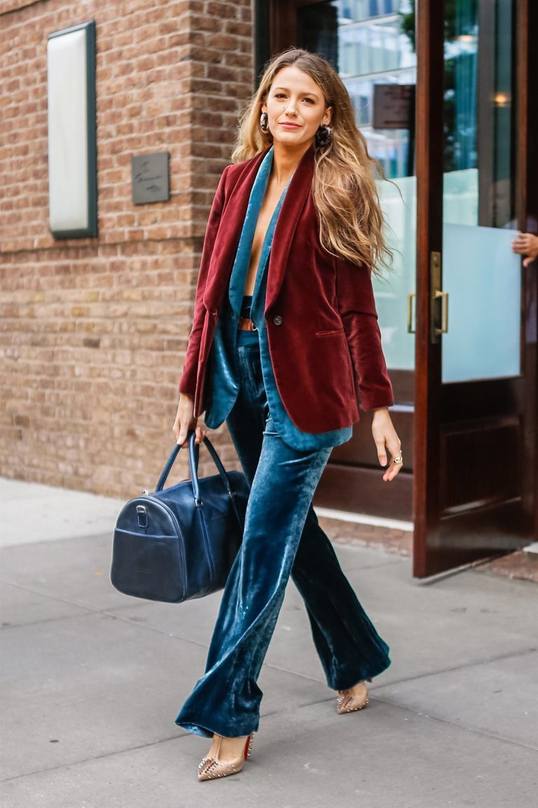 Blake Lively Stepped Out in New York City Heat in Two Velvet Blazers