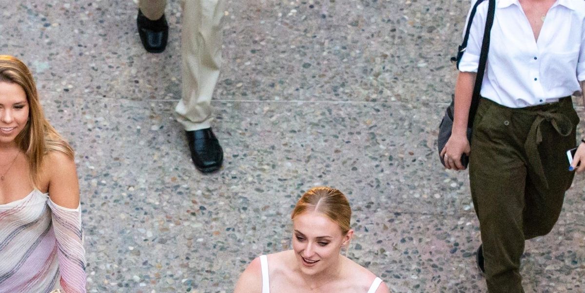 Sophie Turner Goes Bridal in White Column Gown Before Wedding