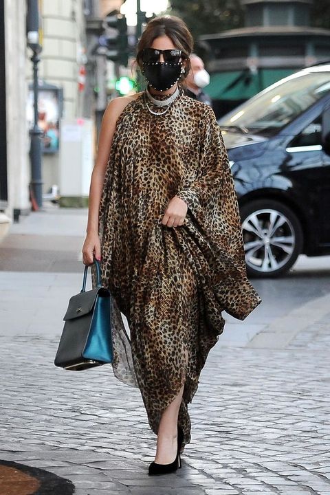 rome, italy    lady gaga looks every inch a glamourous pop star wearing her animal printed kaftan and black studded face mask and not to mention her new brunette look pictured out and about in romepictured lady gagabackgrid usa 24 february 2021 byline must read cobra team  backgridusa 1 310 798 9111  usasalesbackgridcomuk 44 208 344 2007  uksalesbackgridcomuk clients   pictures containing childrenplease pixelate face prior to publication