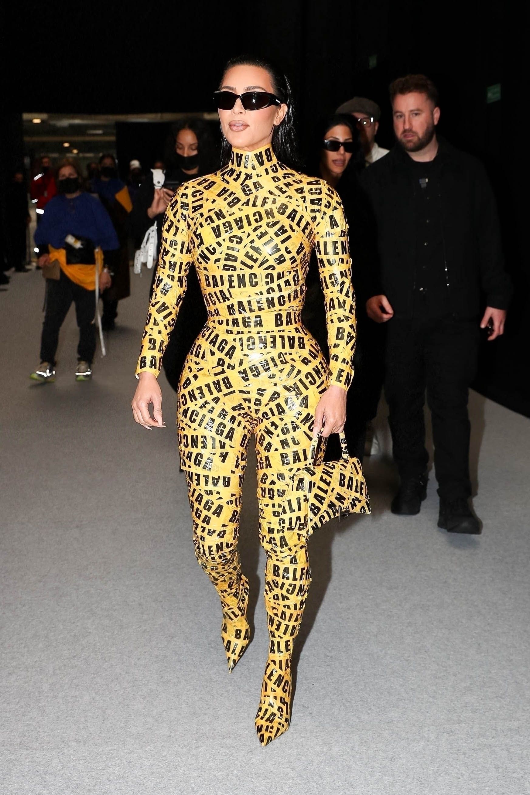 Kim Kardashians CautionTape Catsuit at Balenciaga Show  POPSUGAR Fashion