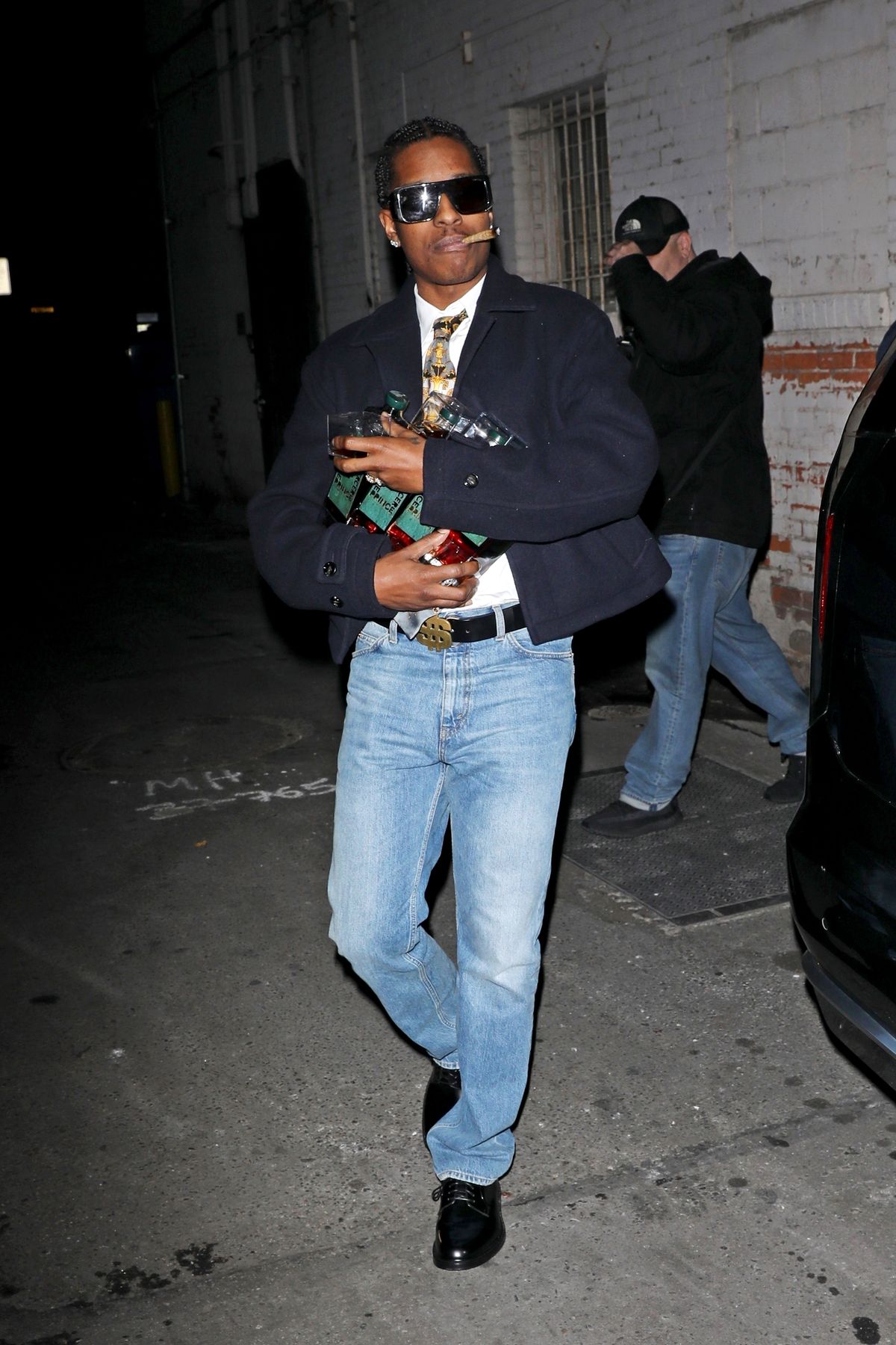 bevelry hills, ca exclusive rihanna a$ap rocky enjoy a date night in beverly hills days after showing off their baby boy to the world a$ap rocky came out with an arm full of his brand of cogniac “mercer prince'' the rapper has joined many others in the spirits game, putting his name to an affordable $38 a bottle blended canadian whisky the couple kept their look dressed up causal both sporting jeans with the fenty mogul pairing her denim with a large coat and a t shirt that read missing parents advisory rocky dressed up his jeans with a blazer, white shirt and tie and a belt with dollar sign bucklepictured rihanna, asap rockybackgrid usa 20 december 2022 usa 1 310 798 9111 usasalesbackgridcomuk 44 208 344 2007 uksalesbackgridcomuk clients pictures containing childrenplease pixelate face prior to publication