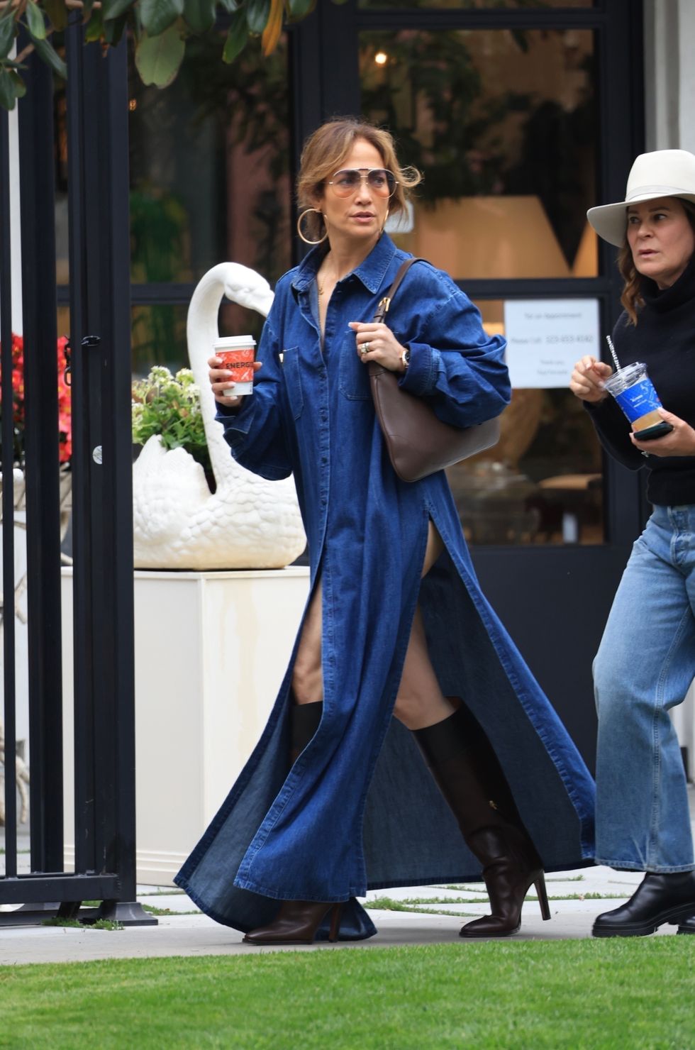 Jennifer Lopez Steps Out in Denim Valentino Dress With Leg Slits