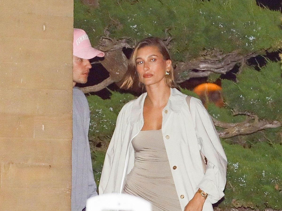 Hailey Bieber in black blazer and green sweater in Malibu on August 6 ~ I  want her style - What celebrities wore and where to buy it. Celebrity Style