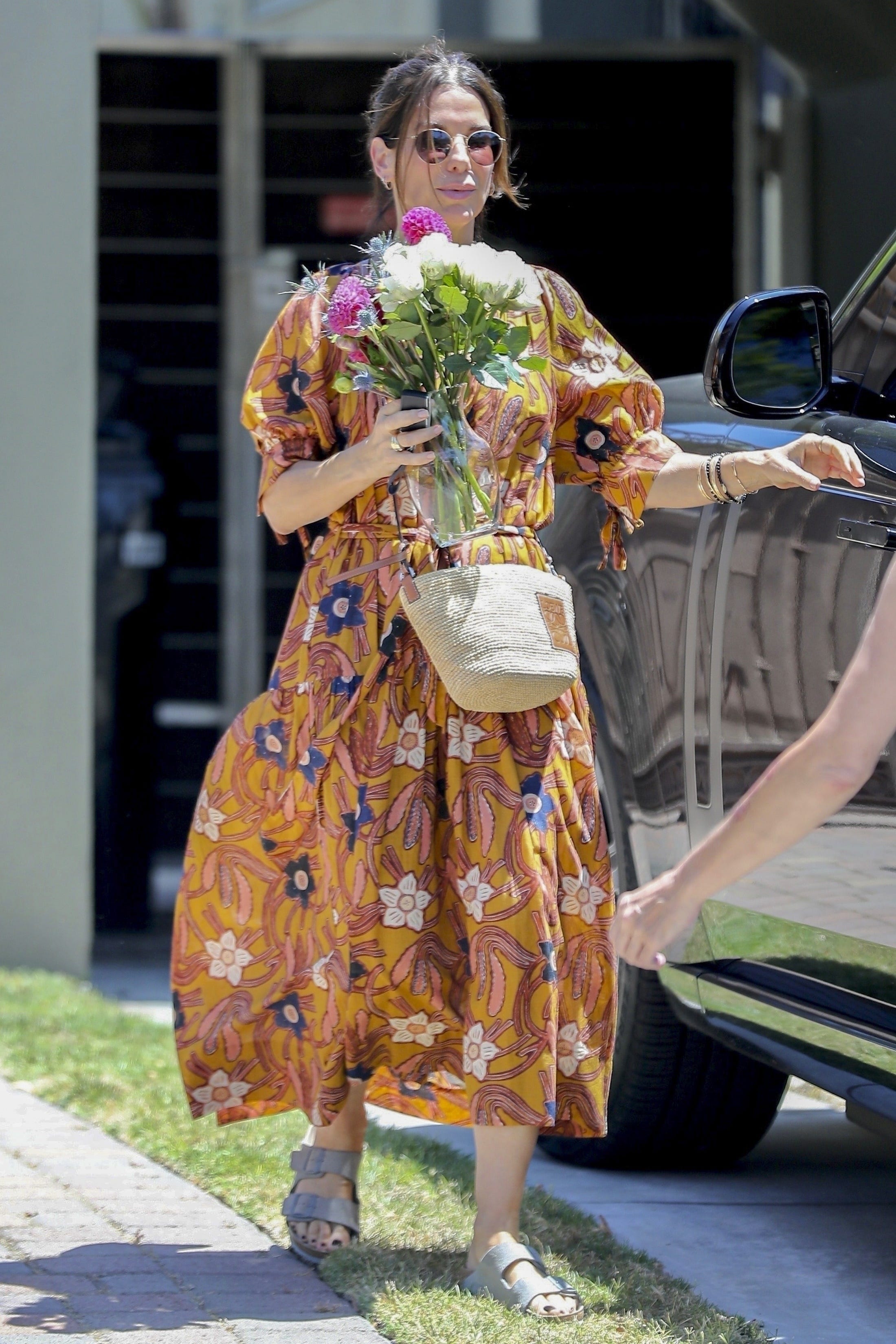 Sandra Bullock Looks So Fabulous in a Floral Dress on Rare L.A. Outing