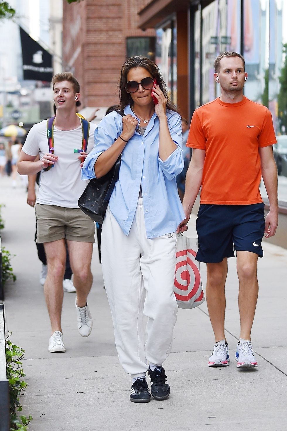 Katie Holmes Proves You Can Pair Your Button-Down With Sweatpants