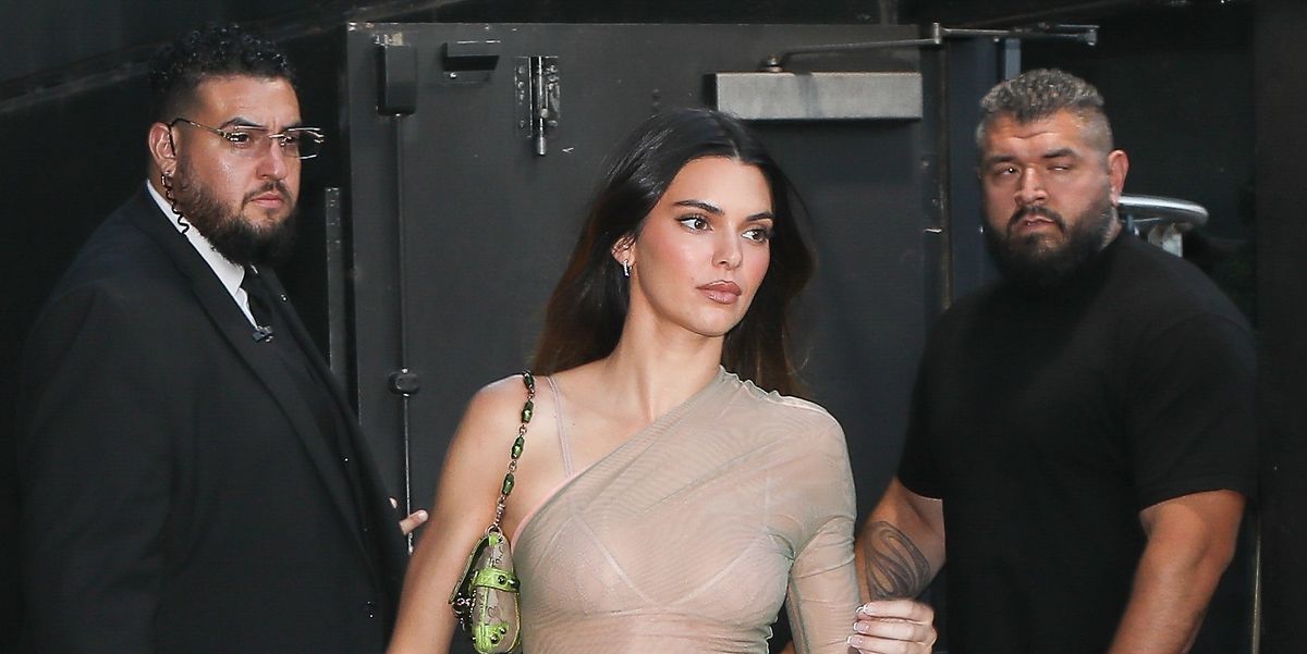 See Kendall Jenner Perfect Naked Dressing in a See-Through Dress and Mesh Flats