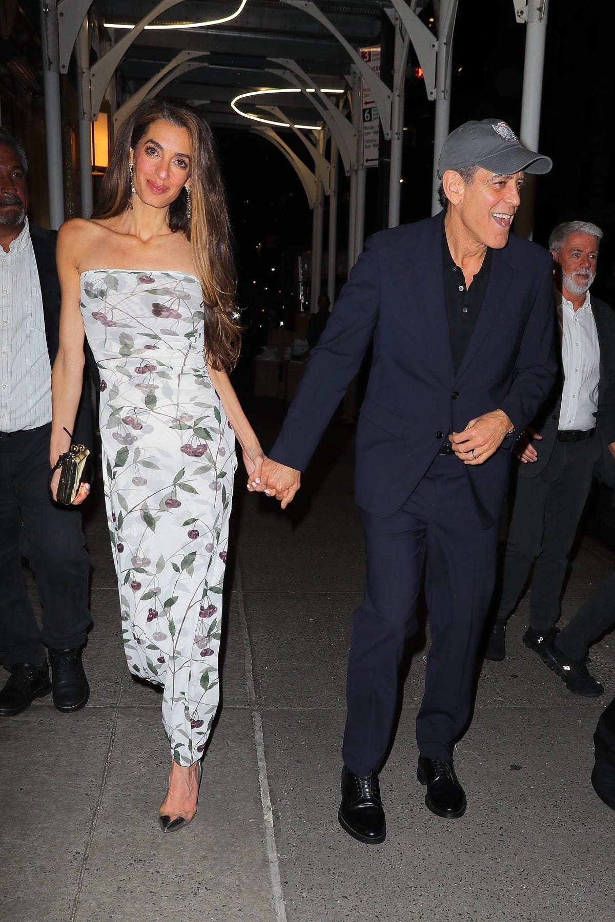 Amal Wears a Strapless Cherry-Print Dress for NYC Date Night With George Clooney