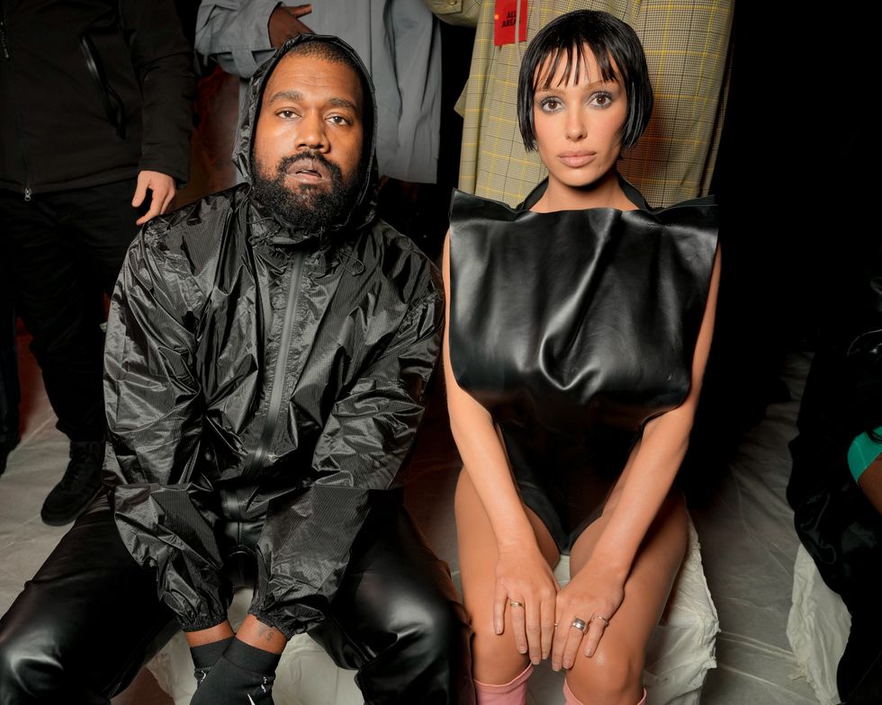 kanye west and bianca censori at marni rtw fall 2024 as part of milan ready to wear fashion week held on february 23, 2024 in milan, italy photo by swan galletwwd via getty images