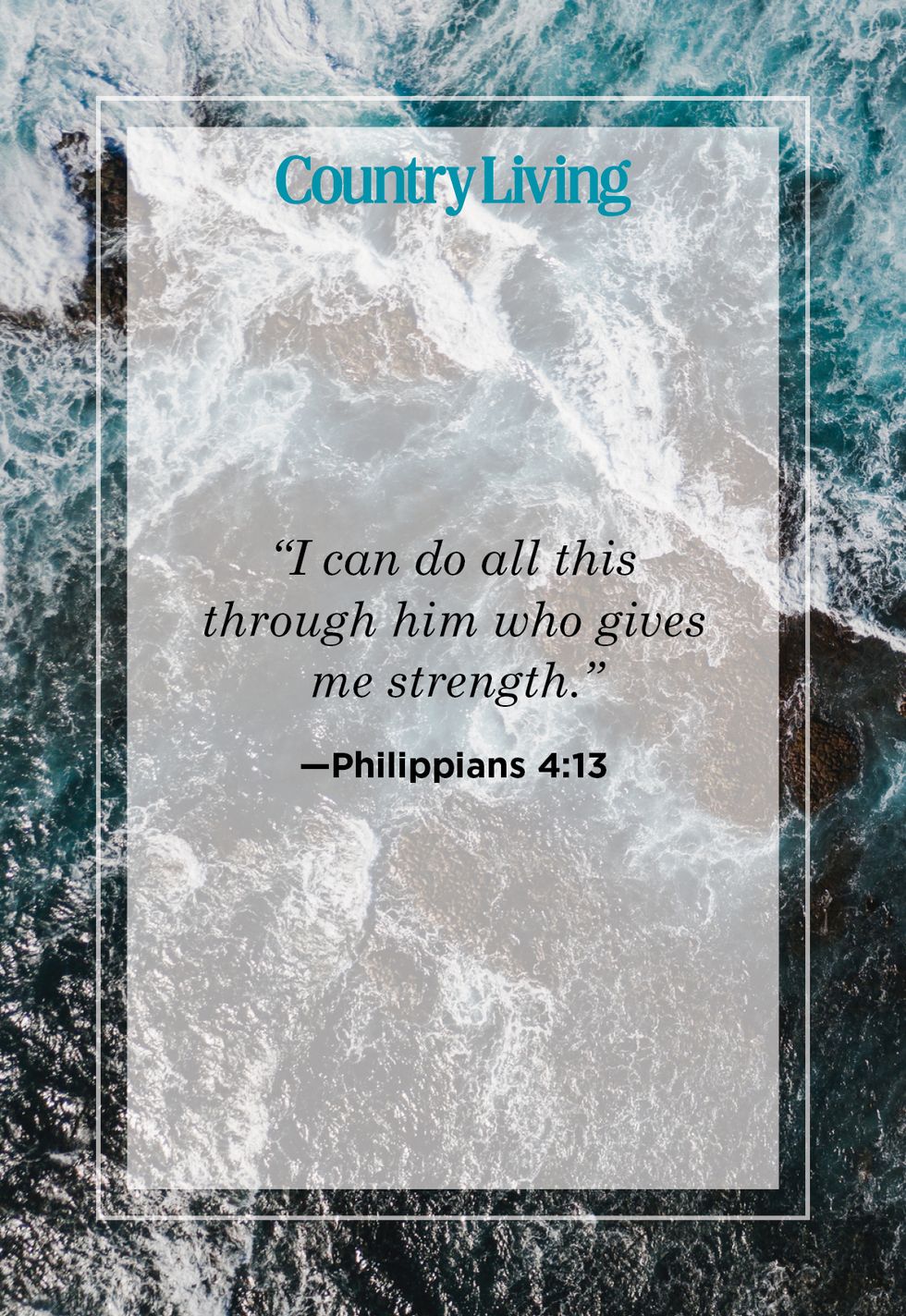 philippians 4, 13, bible verse about strength, over photo of turbulent ocean
