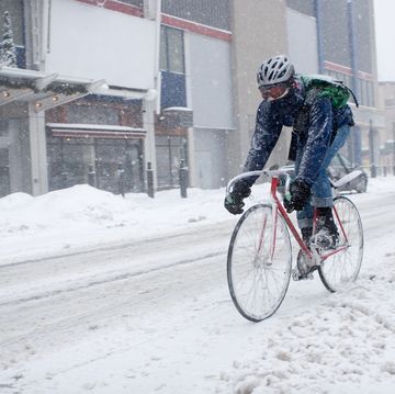 Bicycle Courier in Montreal during a blizzard