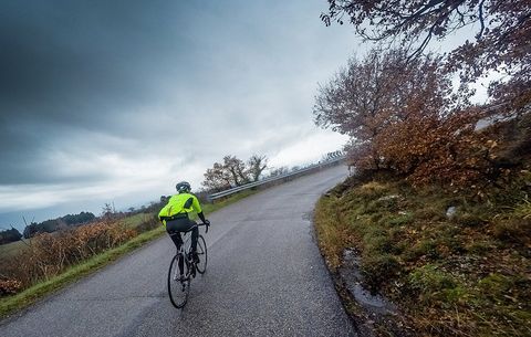 Bicycling uphill on a cloudy day
