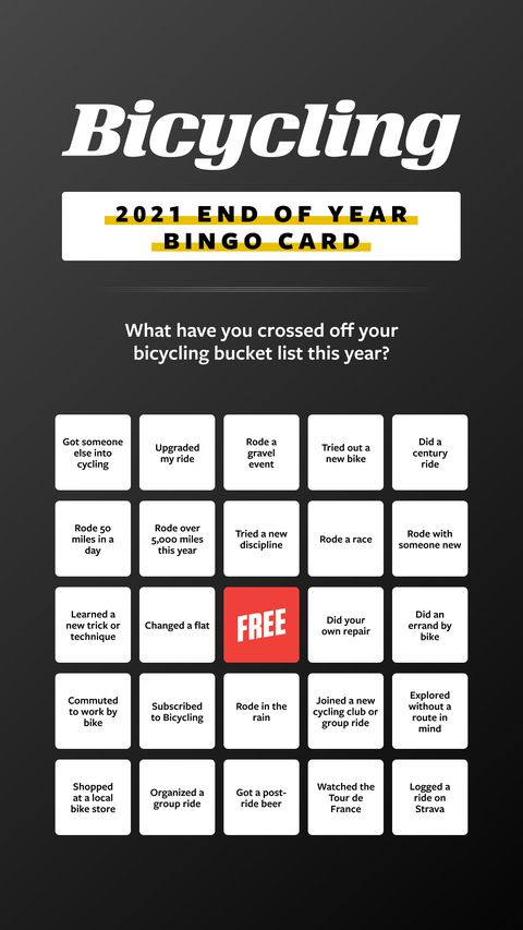 2021 bicycling bingo card