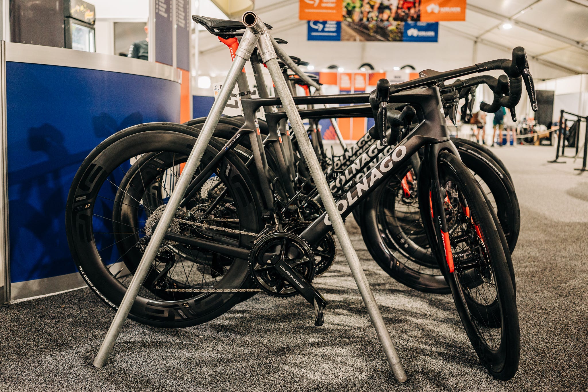 bikes from the tour down under in mid january 2023 in australia many bikes were under wraps