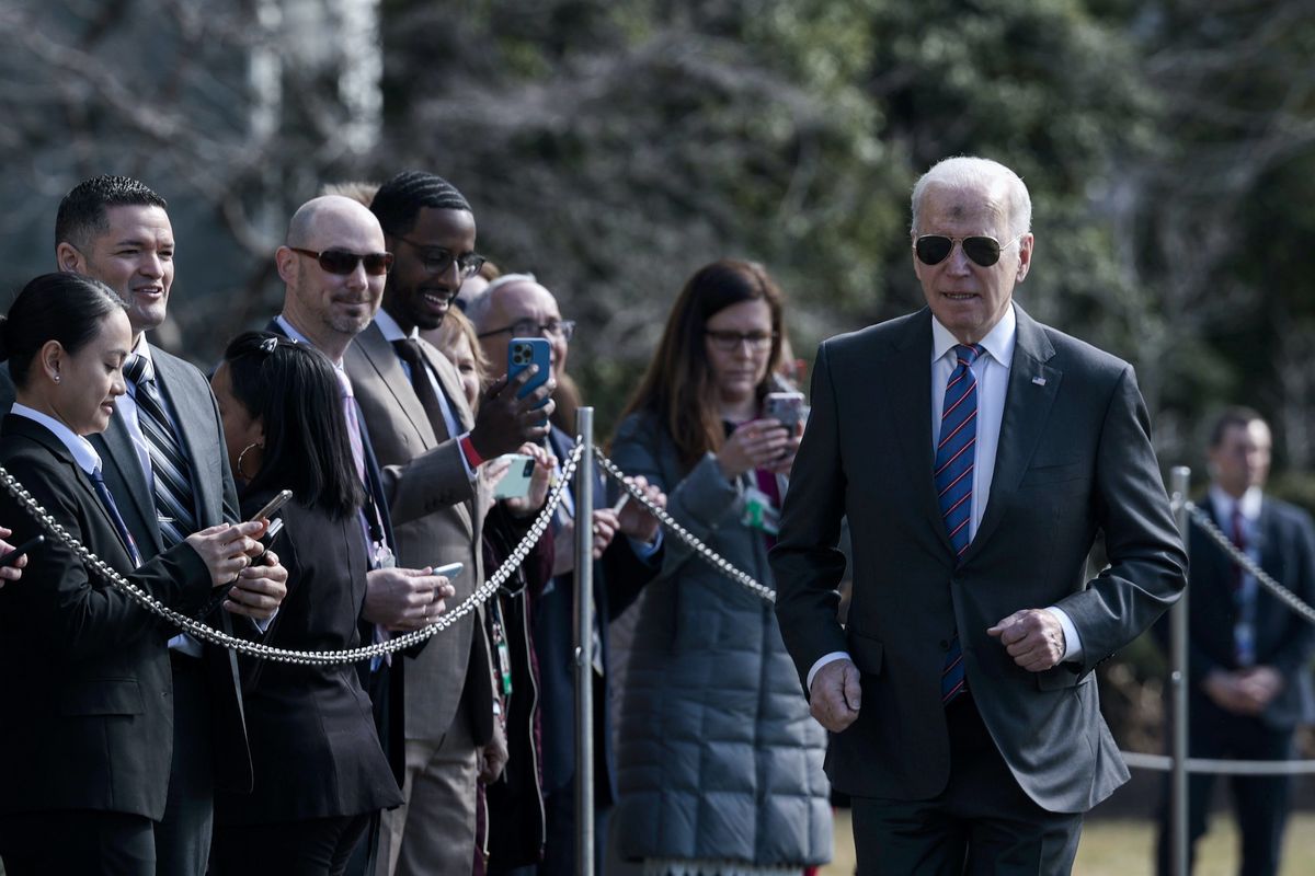 washington, dc   march 02 us president joe biden, with ashes on his forehead in honor of ash wednesday, walks to speak to reporters before boarding marine one with first lady jill biden on the south lawn of the white house on march 02, 2022 in washington, dc the bidens are spending the day in superior, wisconsin, with cabinet members where they will give remarks on the bipartisan infrastructure legislation photo by anna moneymakergetty images