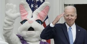 washington, dc   april 18 us president joe biden attends the easter egg roll on the south lawn of the white house april 18, 2022 the easter egg roll tradition returns this year after being cancelled in 2020 and 2021 due to the covid 19 pandemic photo by drew angerergetty images
