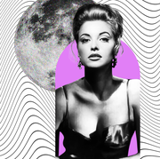 retro woman in front of a moon