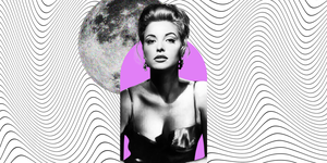 retro woman in front of a moon