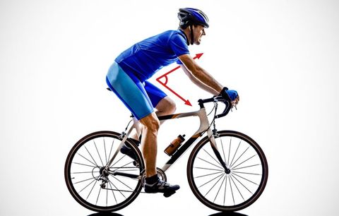 A cyclist and a hip angle depiction. 