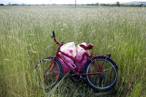 Silvia Jonkova stalt haar fiets in de rozentuin van haar familie in Osetenovo