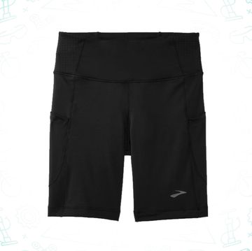 method 8" bike shorts in black against green patterned background